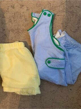 Cecil & Lou Blue Gingham Romper and yellow gingham shorts 3T 3